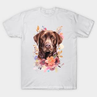 Pet Dog Portrait, Dog Owner Gift Idea, Cute Chocolate Lab Watercolor Dog Portrait T-Shirt